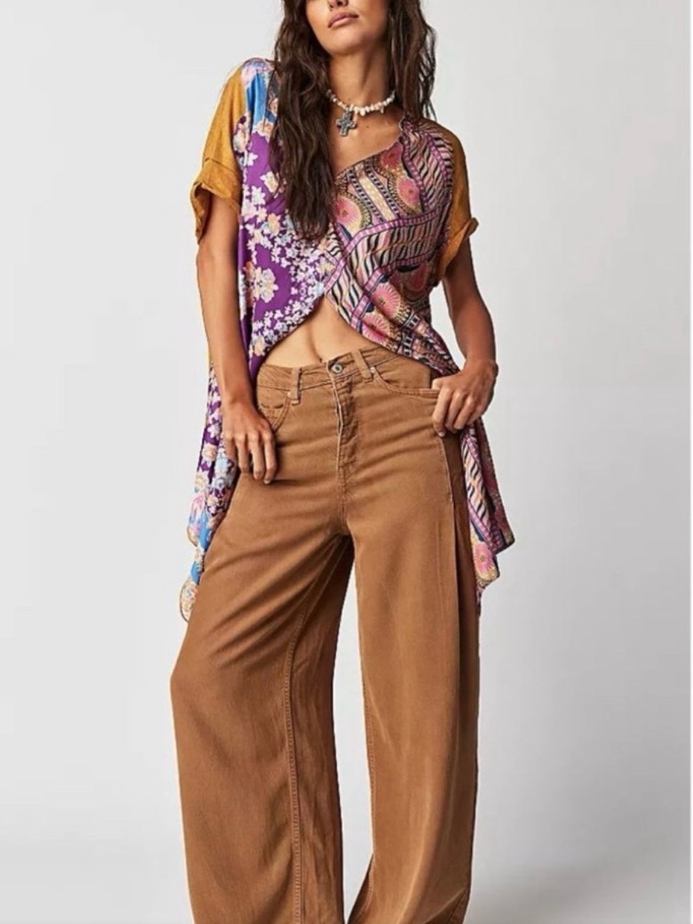 FREE PEOPLE Pick Your Scarf Maxi Tee front tie boho to large